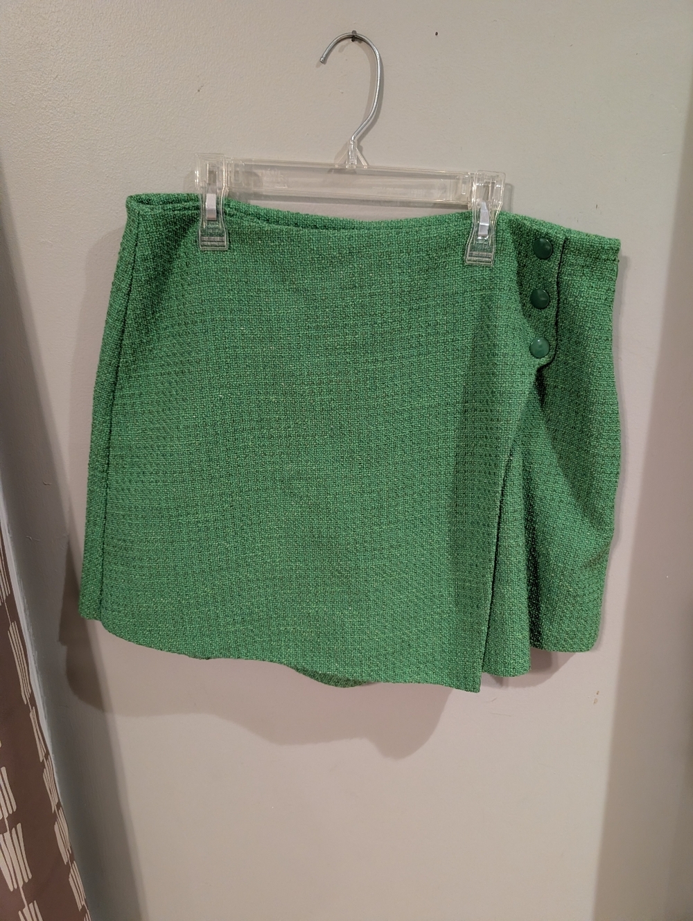 Green Textured Wrap Skort